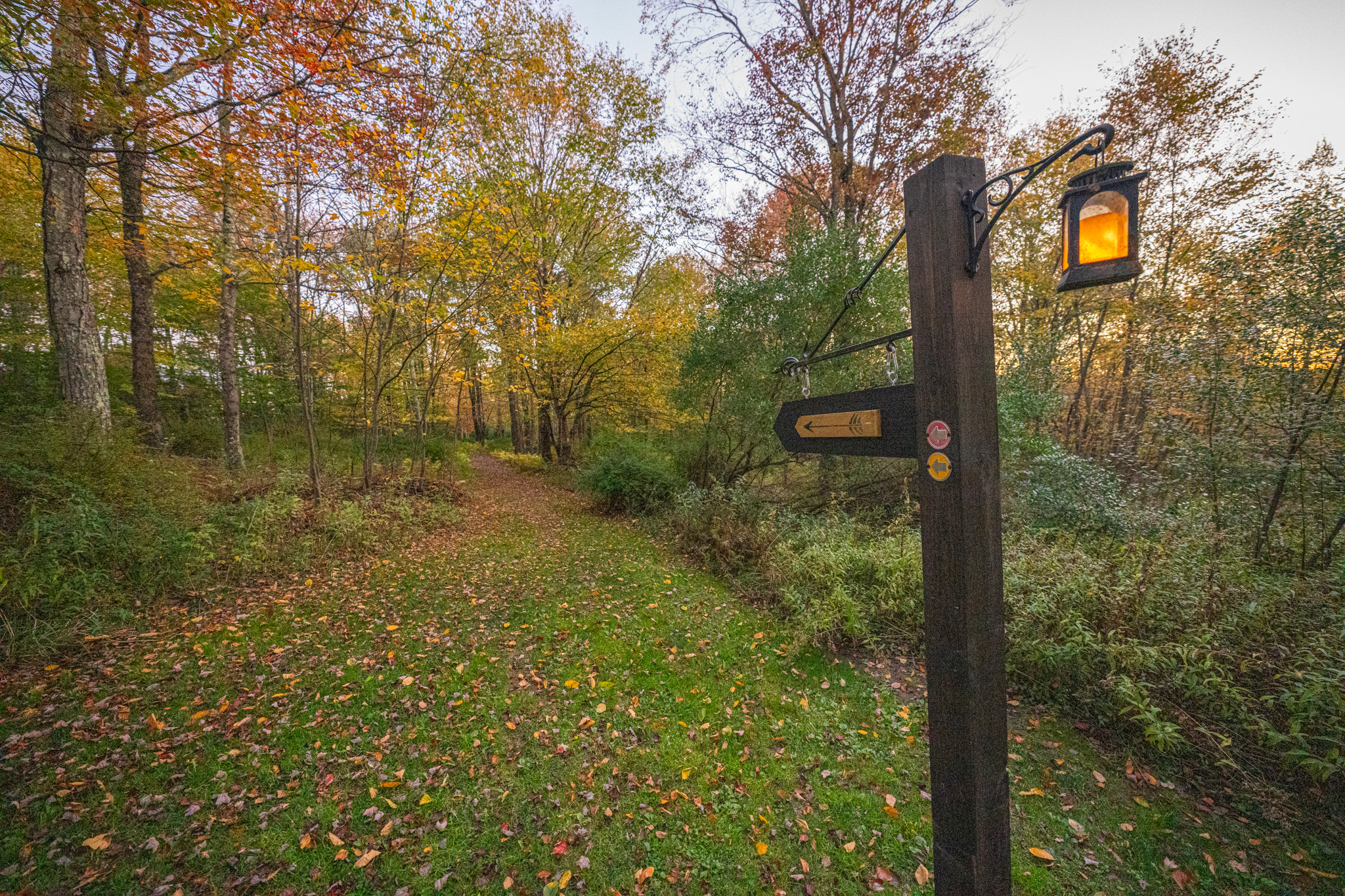 Hilltop Enchanted Trails — open field along the yellow arrow loop
