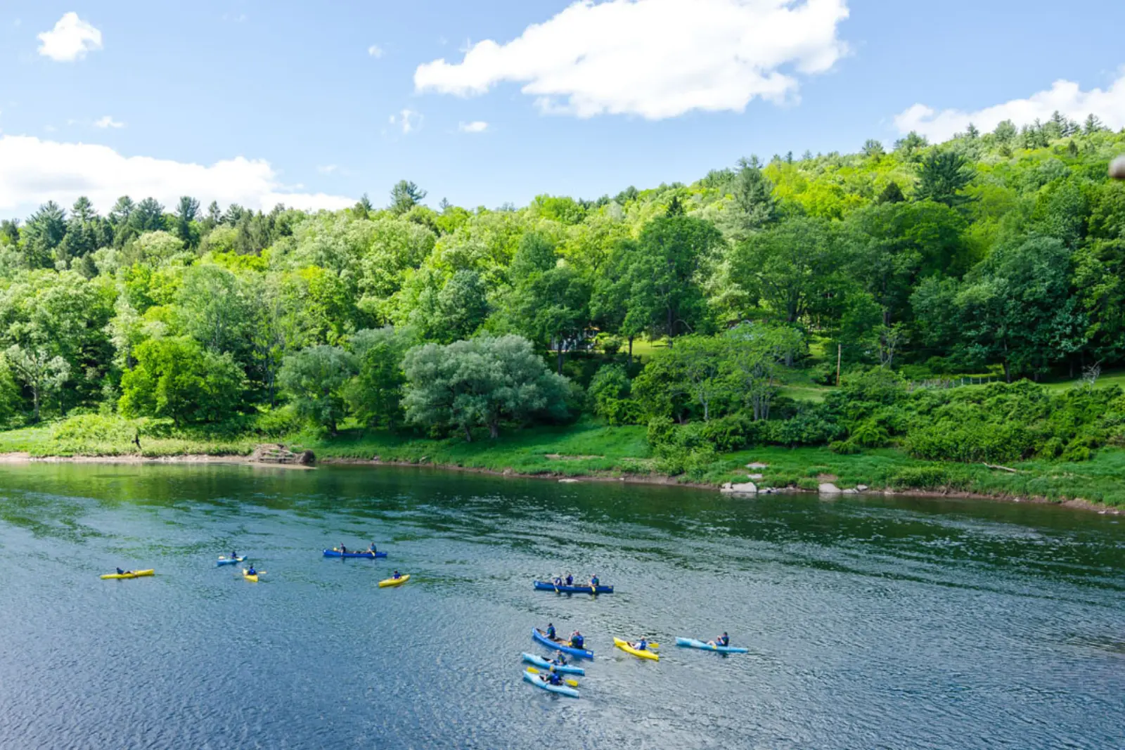 Group canoeing and kayaking the Delaware River with Lander's River Trips, Narrowsburg NY